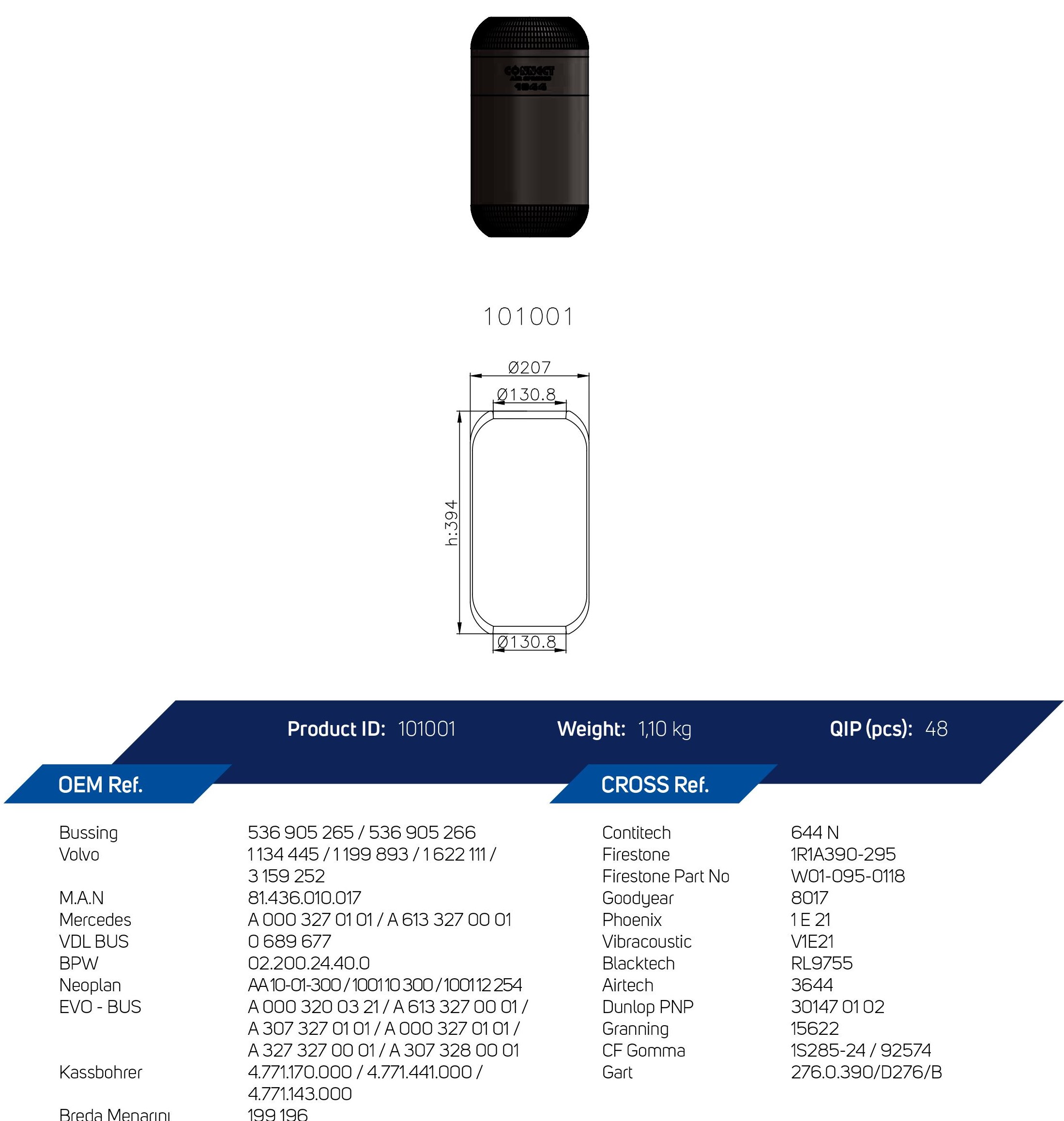1644 AIR SPRING WITHOUT PISTON