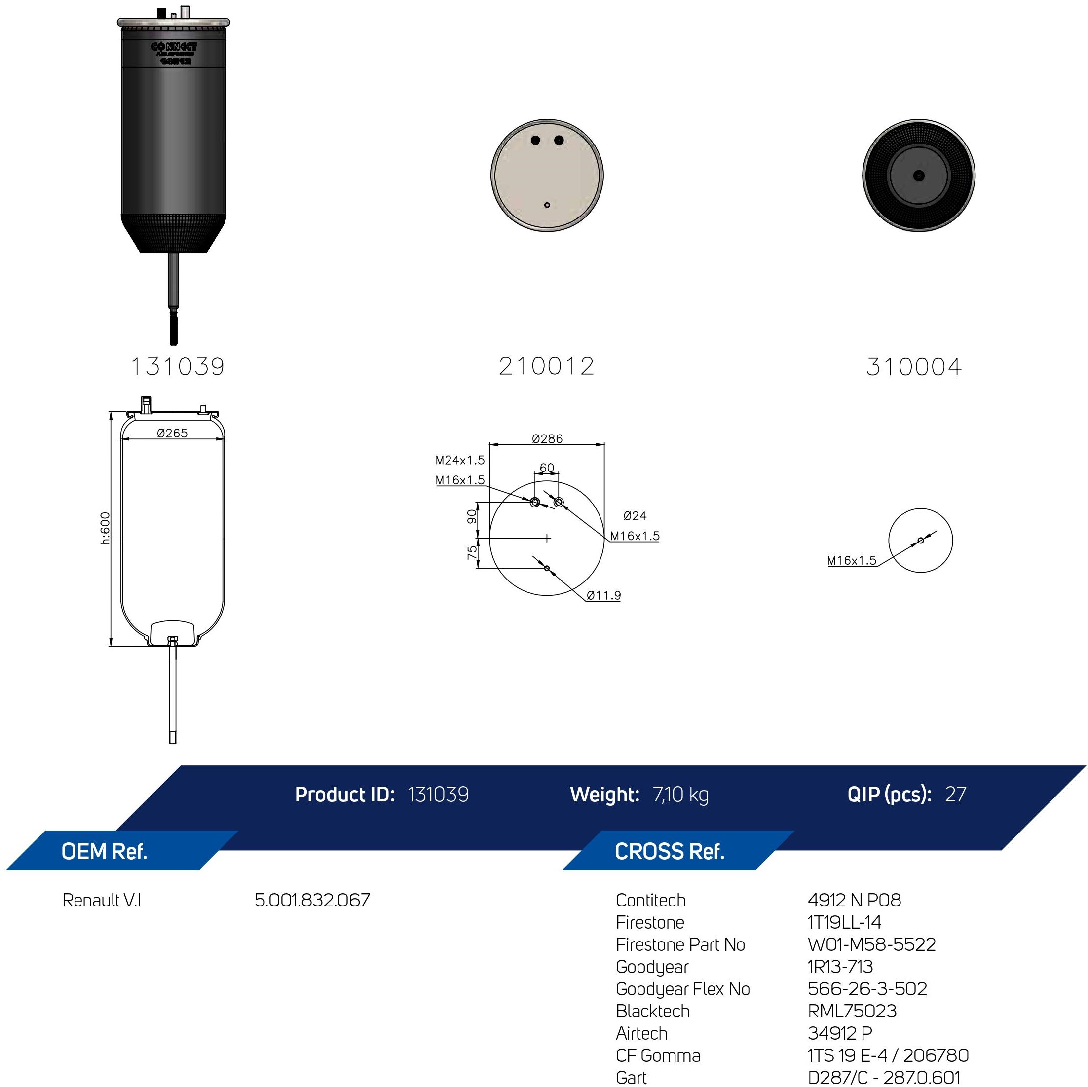 14912 AIR SPRING WITHOUT PISTON TWO INLETS