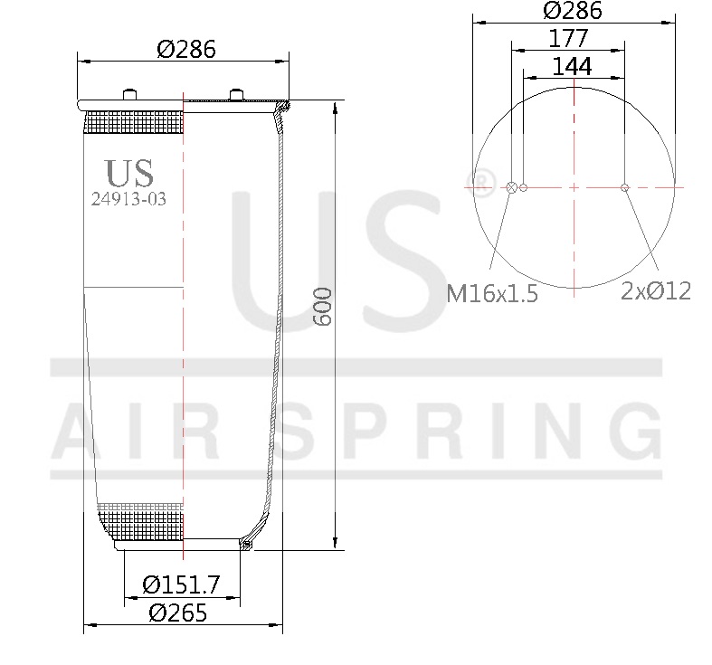 24913 P03 AIR SPRING WITHOUT PISTON BOTTOM OPEN