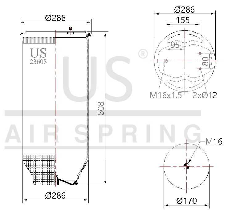 23608 P01 AIR SPRING WITHOUT PISTON