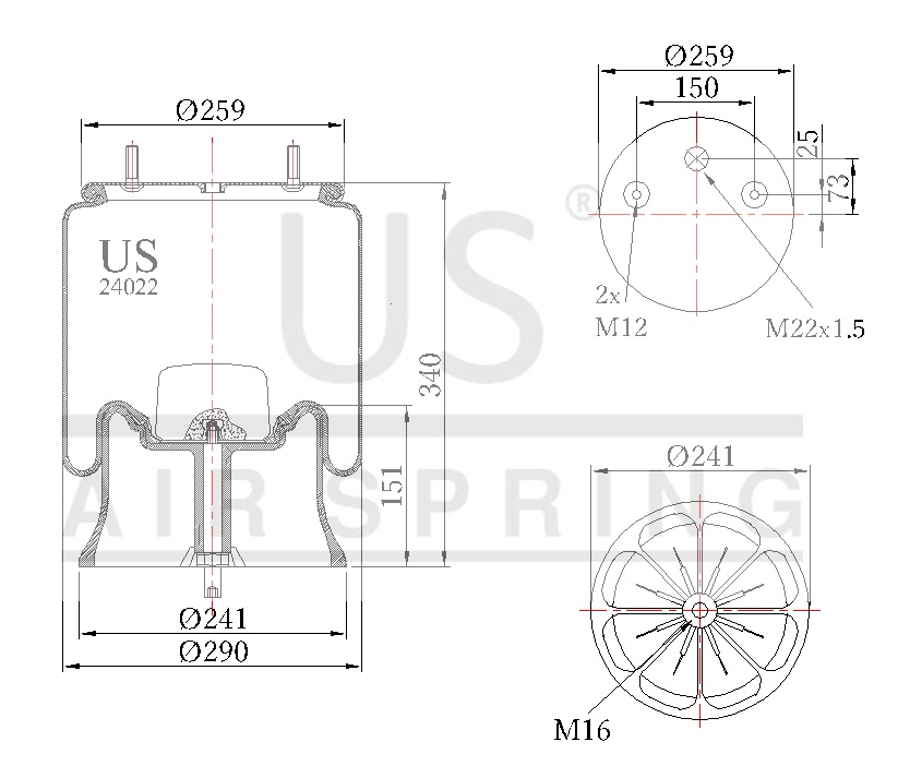 24022 KPP-05 COMPLETE AIR SPRING WITH PLASTIC PIST