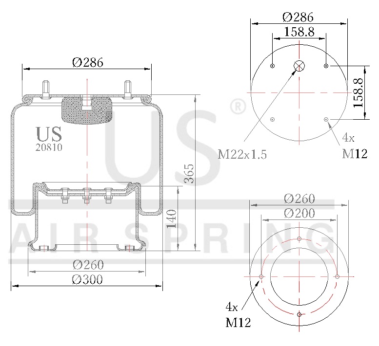 20810 K COMPLETE AIR SPRING 4 BOLTS